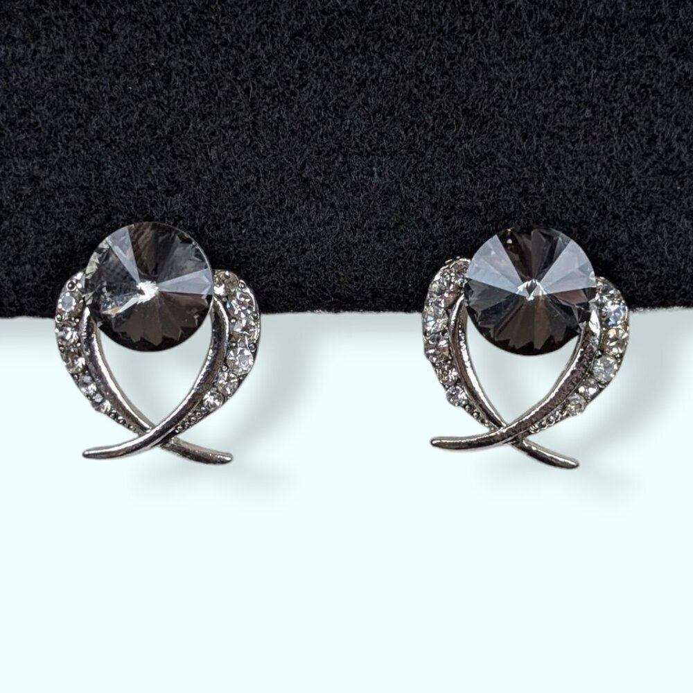 V. Mid Century Crystal Rivoli & Pave Swoop Earrings